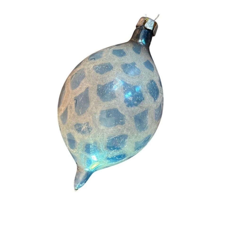 Early 1900's Handmade Vintage Glass Ornament in Blue and White